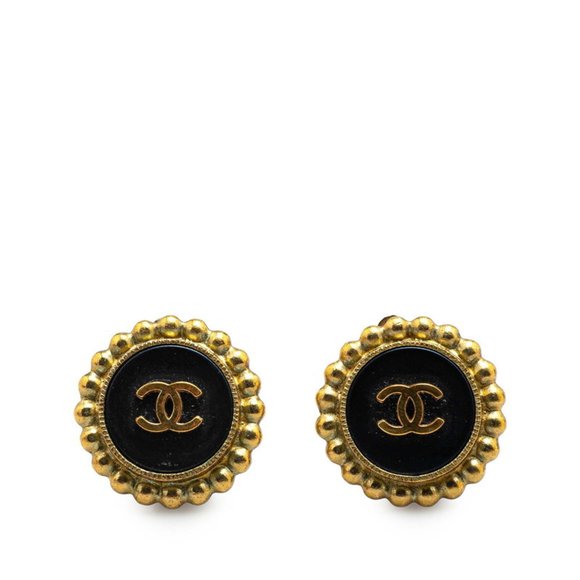 CHANEL Vintage Black Logo Earrings - Picture 1 of 4